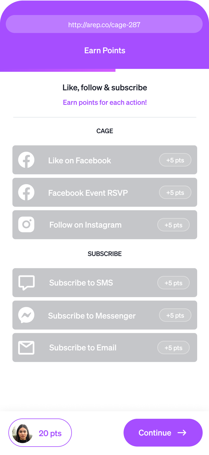 Offer points for following