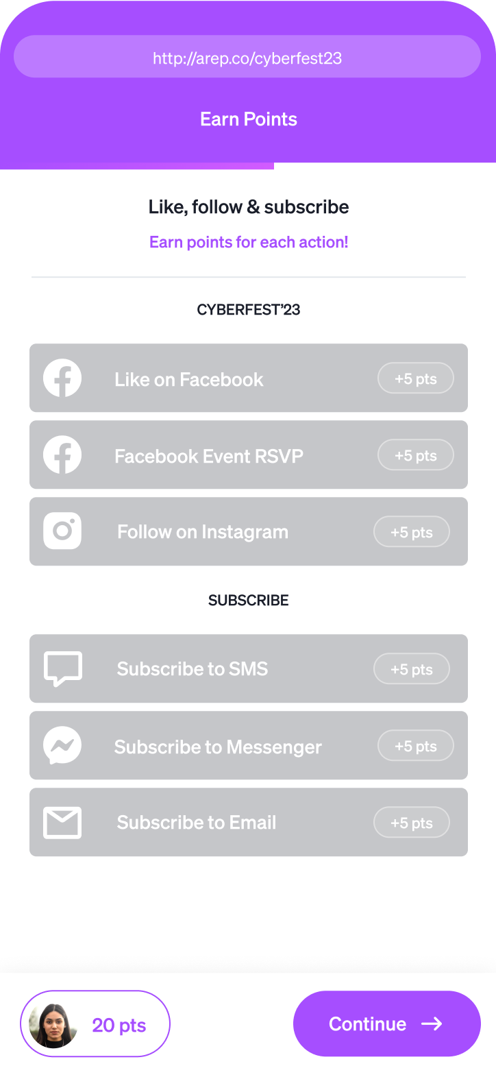 Offer points for following your social channels