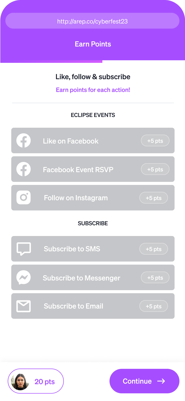 Offer points for following