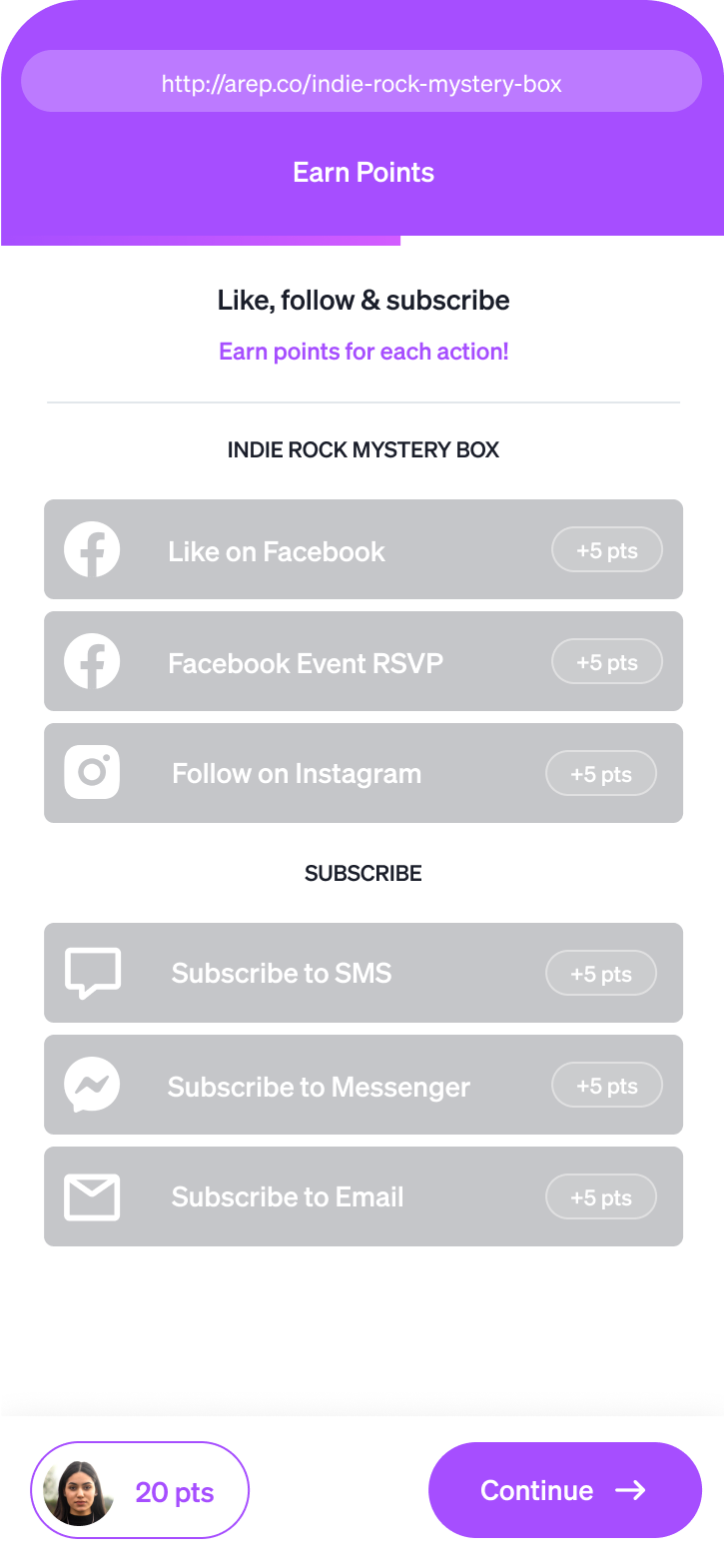 Offer points for following
