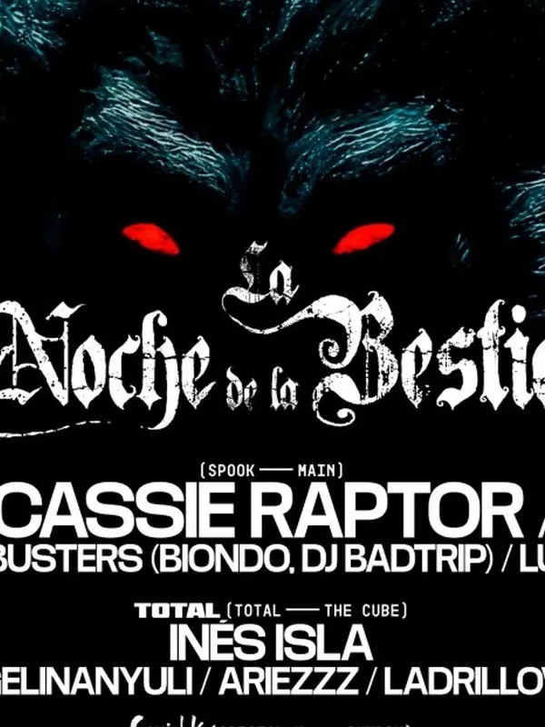 Cartel de Halloween: Cassie Raptor + DYEN + A.N.I. & Total w/ Ines Isla & Special-k w/ Laia + Sugar Free