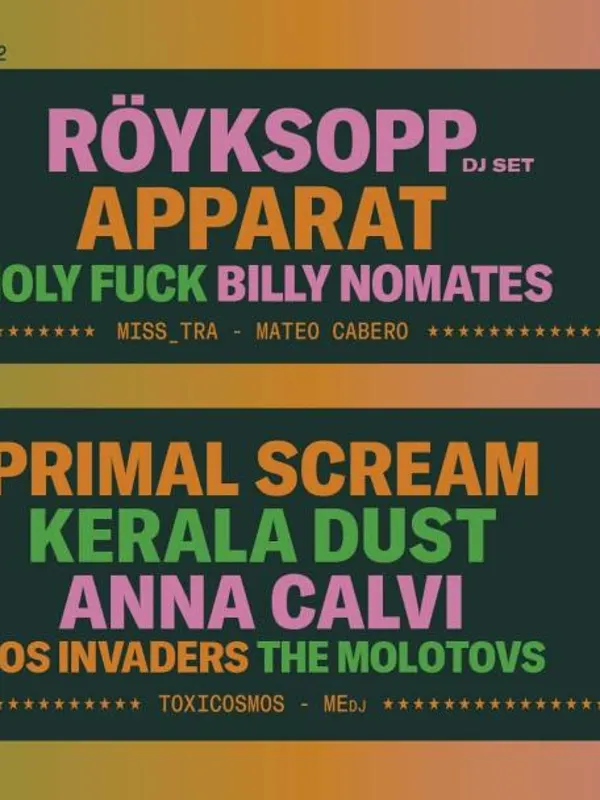 Cartel de Deleste Festival: Primal Scream, Röyksopp, Apparat, Anna Calvi, Holy Fuck