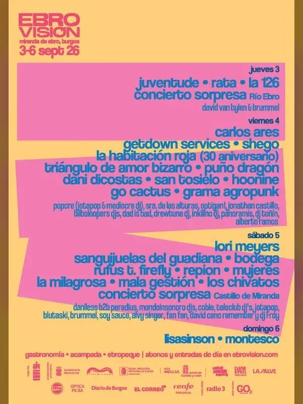 Cartel de Ebrovisión: Lori Meyers, La Habitación Roja, Triángulo de Amor Bizarro, Sanguijuelas del Guadiana, Carlos Ares