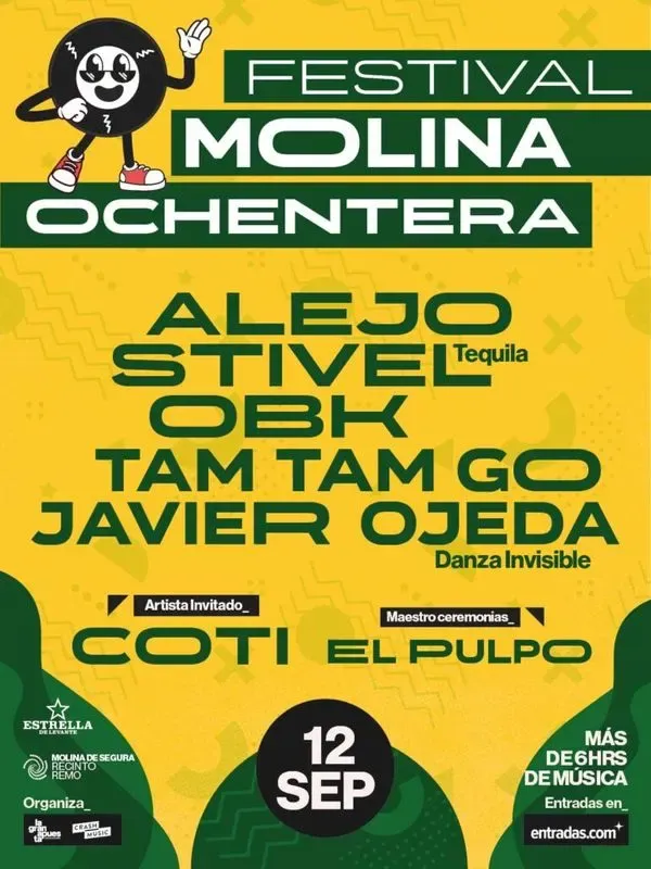 Cartel de Festival Molina Ochentera: Alejo Stivel, OBK, Tam Tam Go, Javier Ojeda, Coti