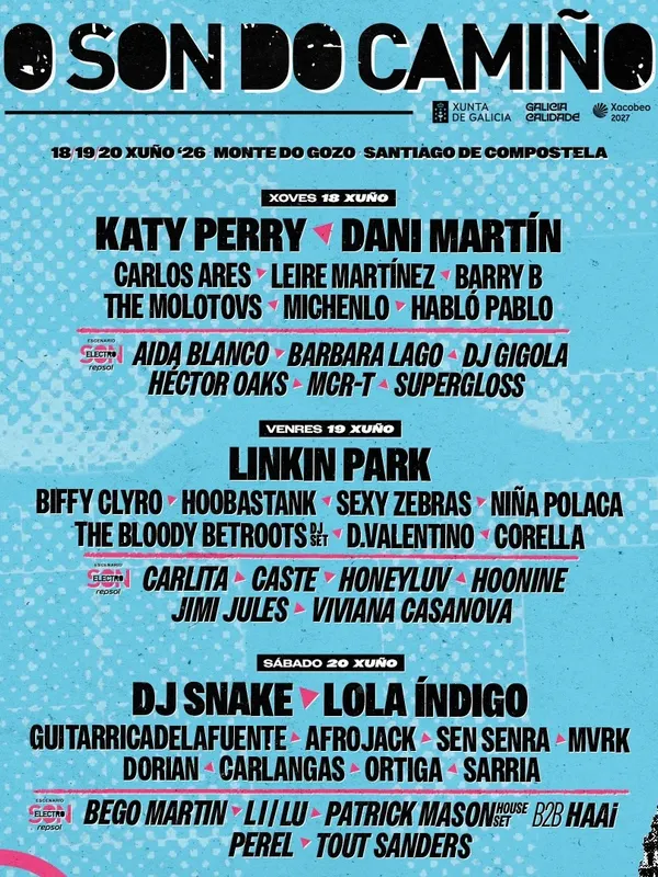 Cartel de O son do Camiño: Katy Perry, Linkin Park, Dani Martín